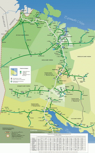 Схема автомобильных дорог Кольского полуострова